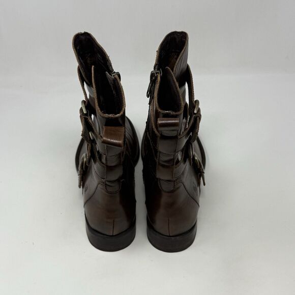 Born Mayne Boots Womens 7 M Brown Leather Distressed Side Zipper Buckles Biker - Picture 9 of 16